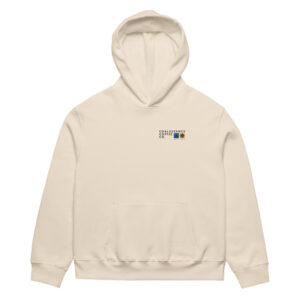 Plain beige hoodie laid flat