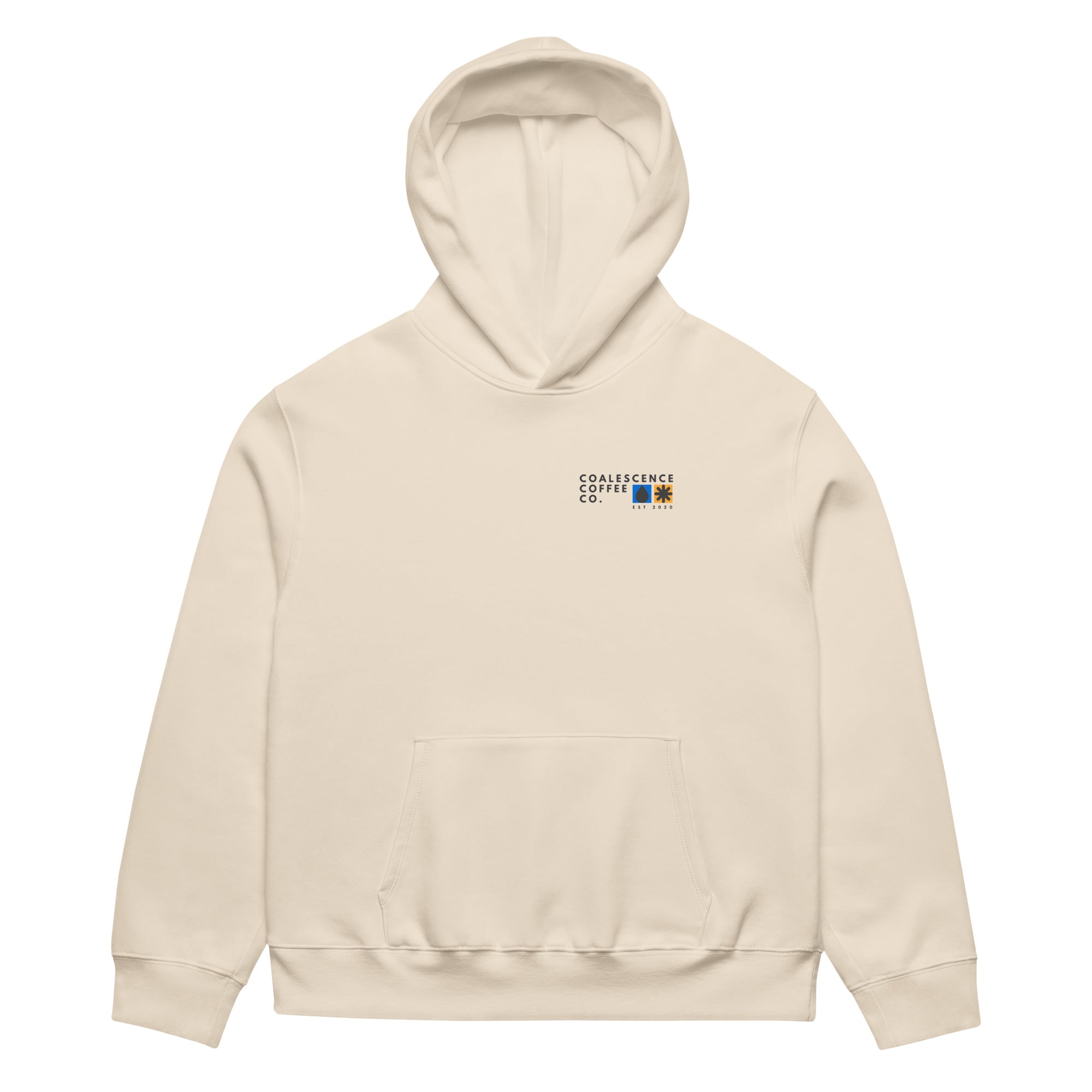 Plain beige hoodie laid flat